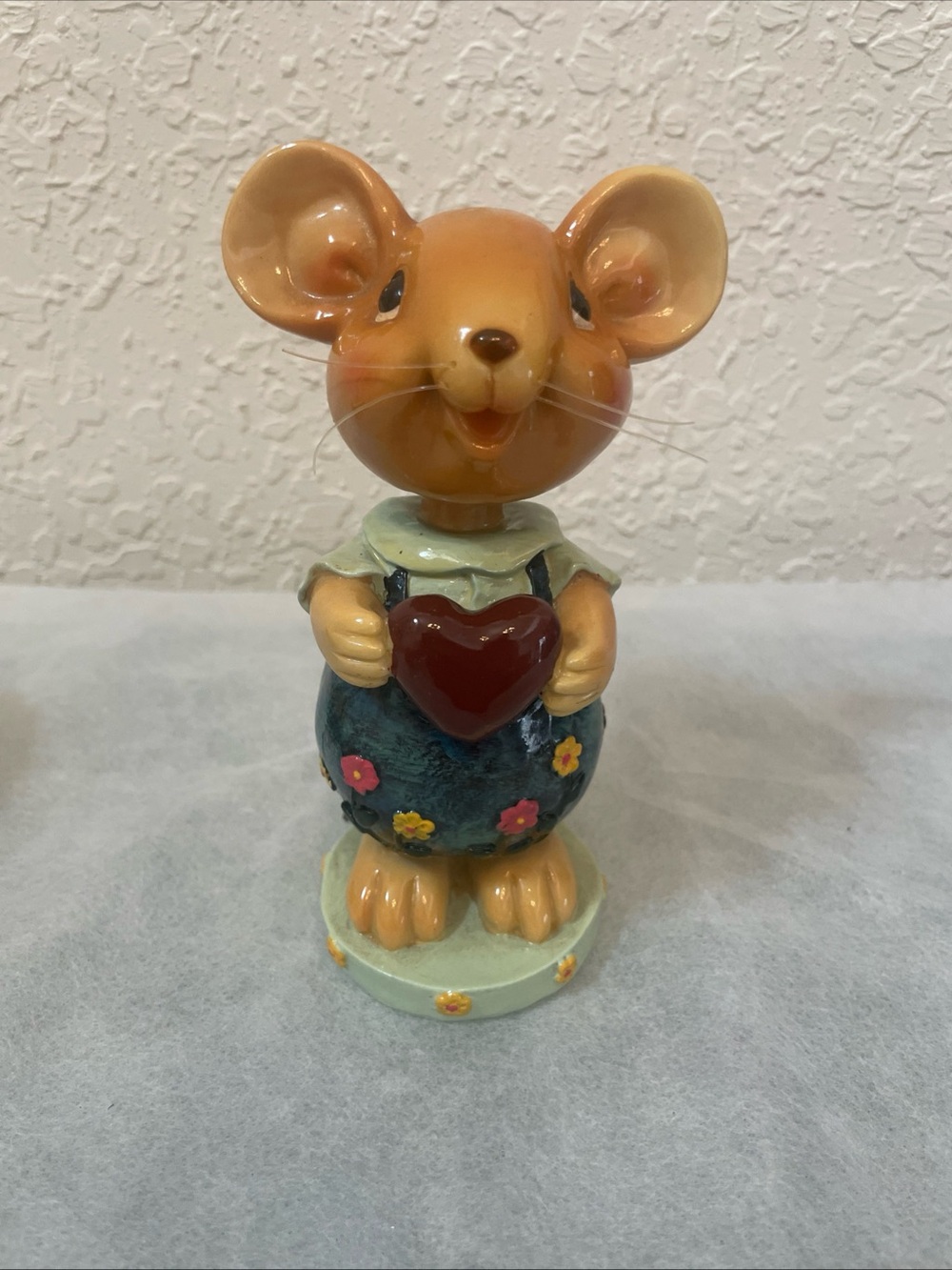 Vintage Ceramic Bobblehead Figurine Mouse Boy Heart Anthropomorphic